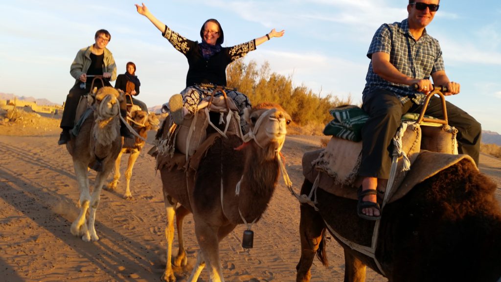 Camel riding with Teresa and Reiner on our desert tour, Iran.