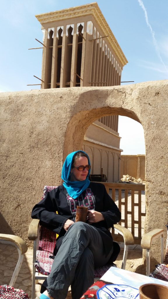 Enjoying freshly squeezed pommegranate juice at a rooftop cafe in Yazd, Iran. 
